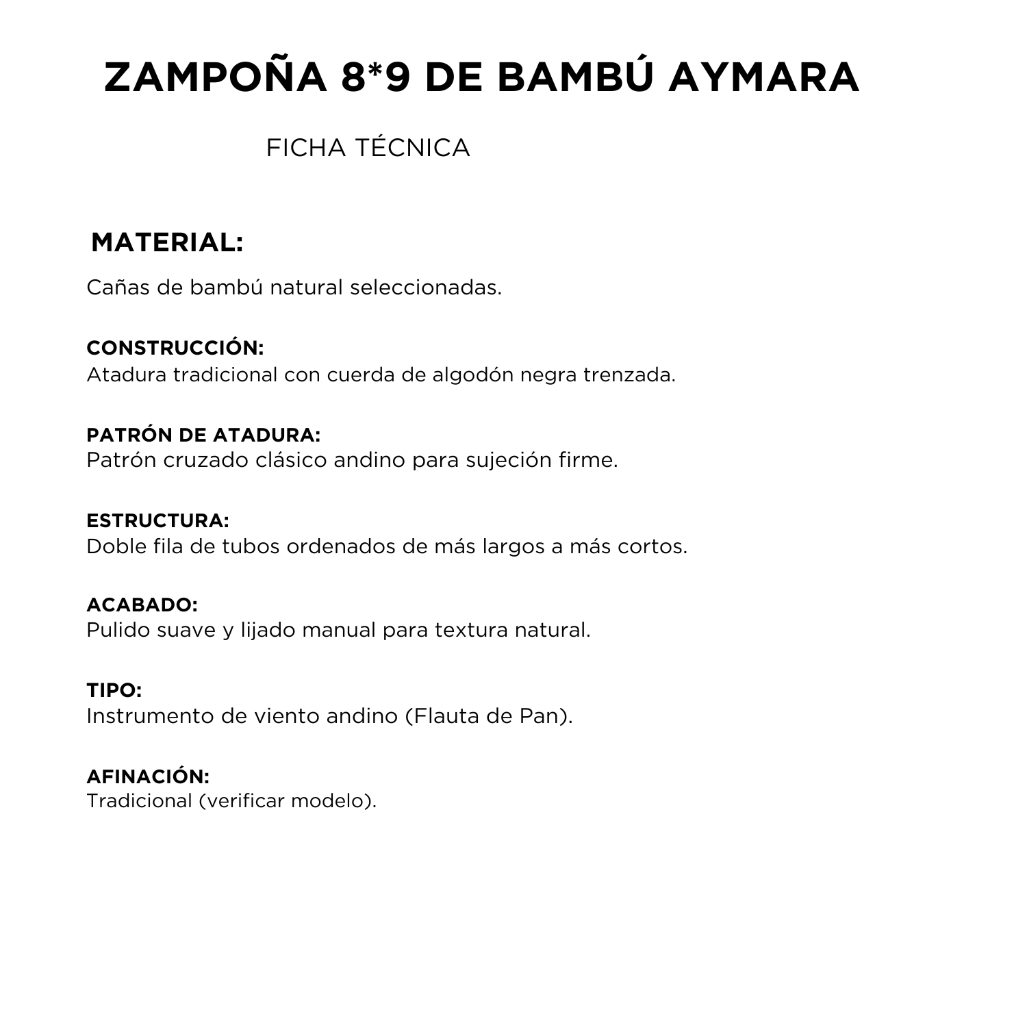 Zampoña 8*9 de Bambú AYMARA Profesional
