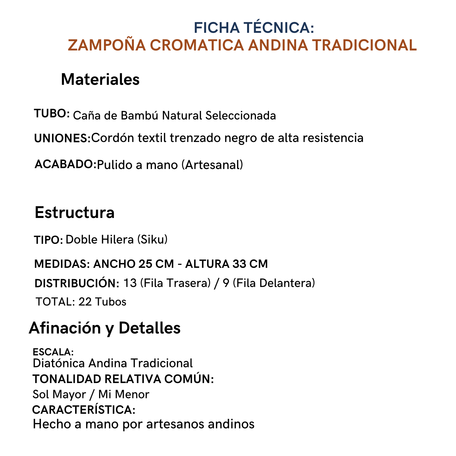 Zampoña Cromática Andina Tradicional AYMARA