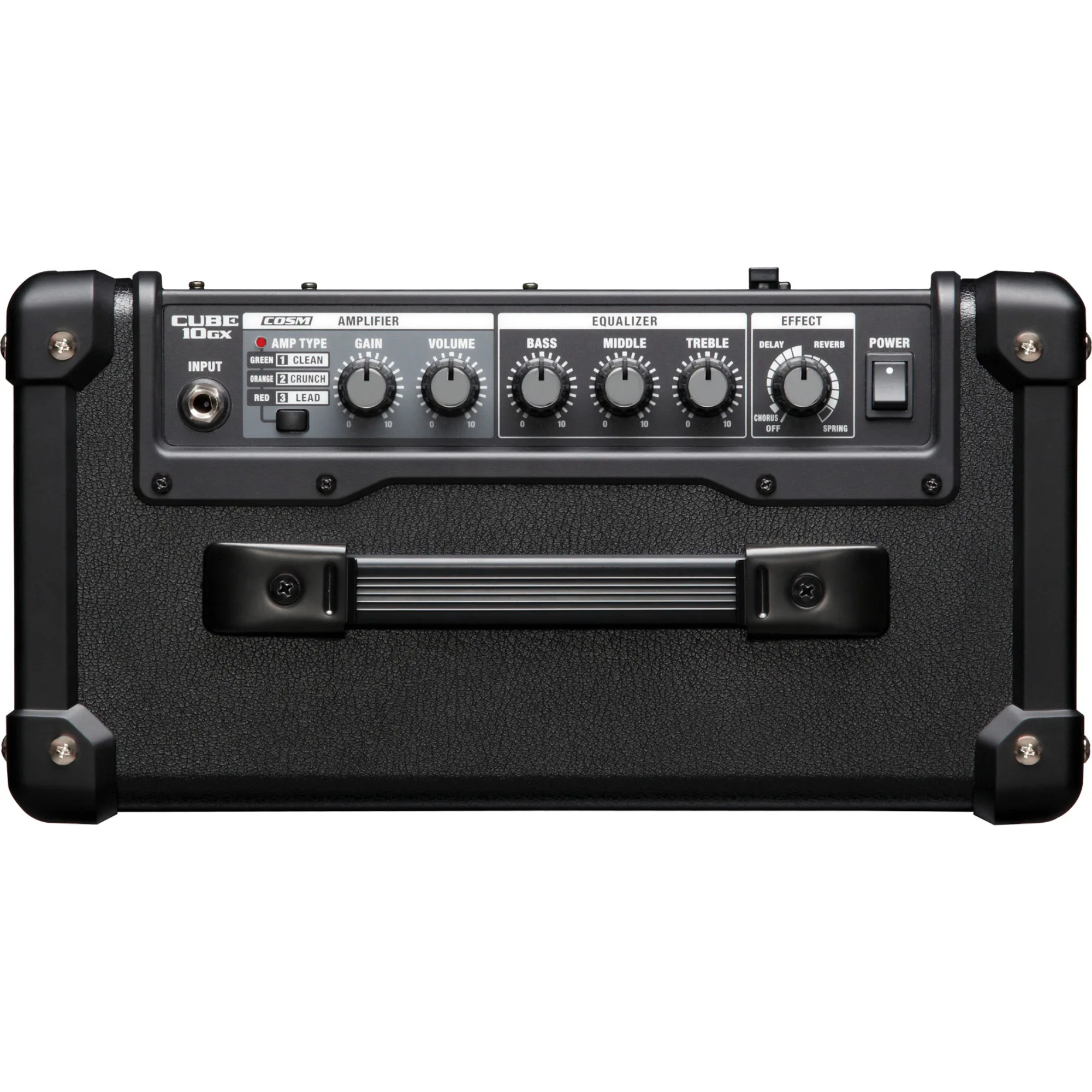 Amplificador Roland CUBE-10GX vista frontal con grilla metálica y logo CUBE
