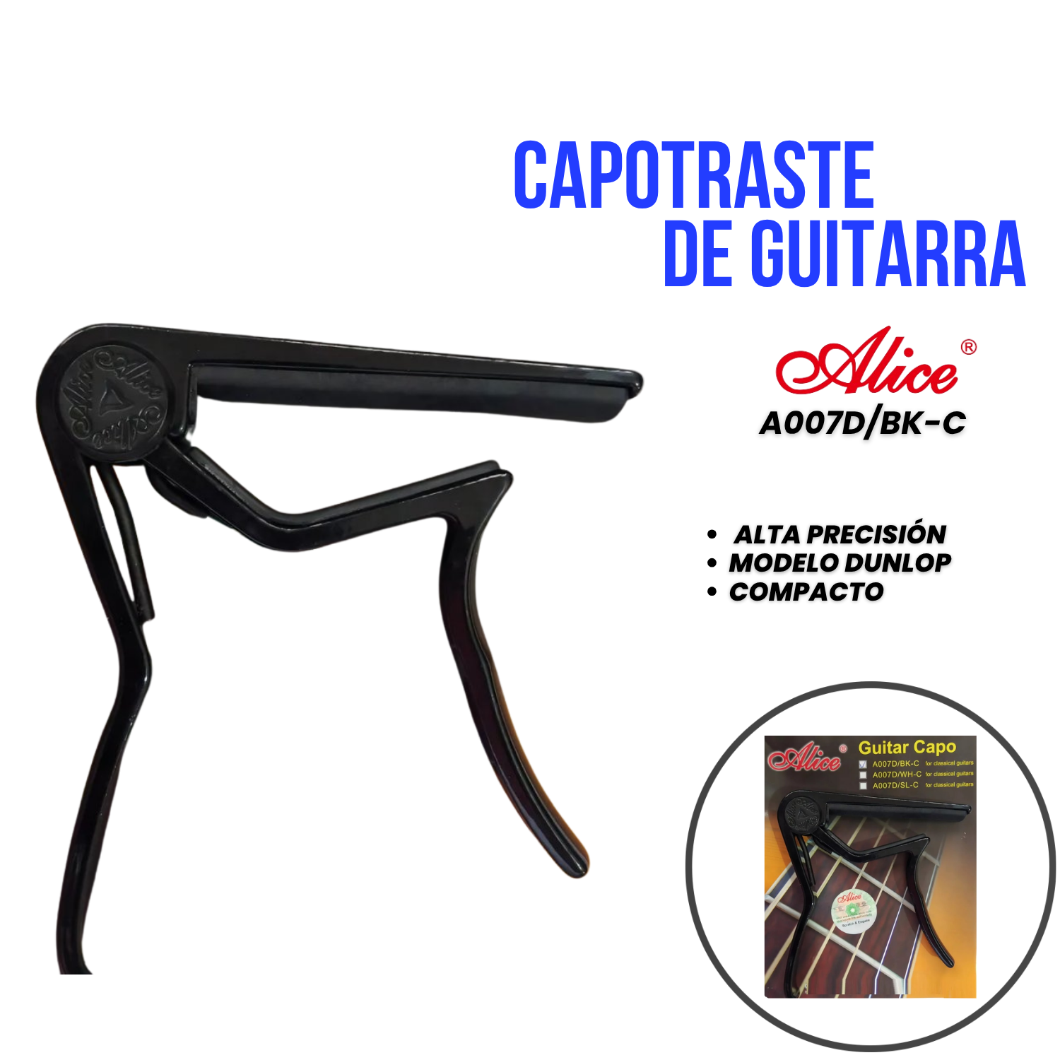 Capotraste de Guitarra Alice A007D/BK-C Modelo Dunlop