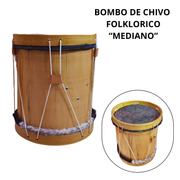 Bombo de chivo folklórico mediano vista frontal y superior