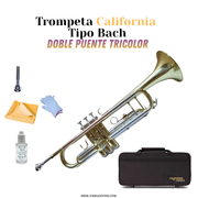 Trompeta California CTR022-2 — Dorada Tricolor Doble Puente con Estuche