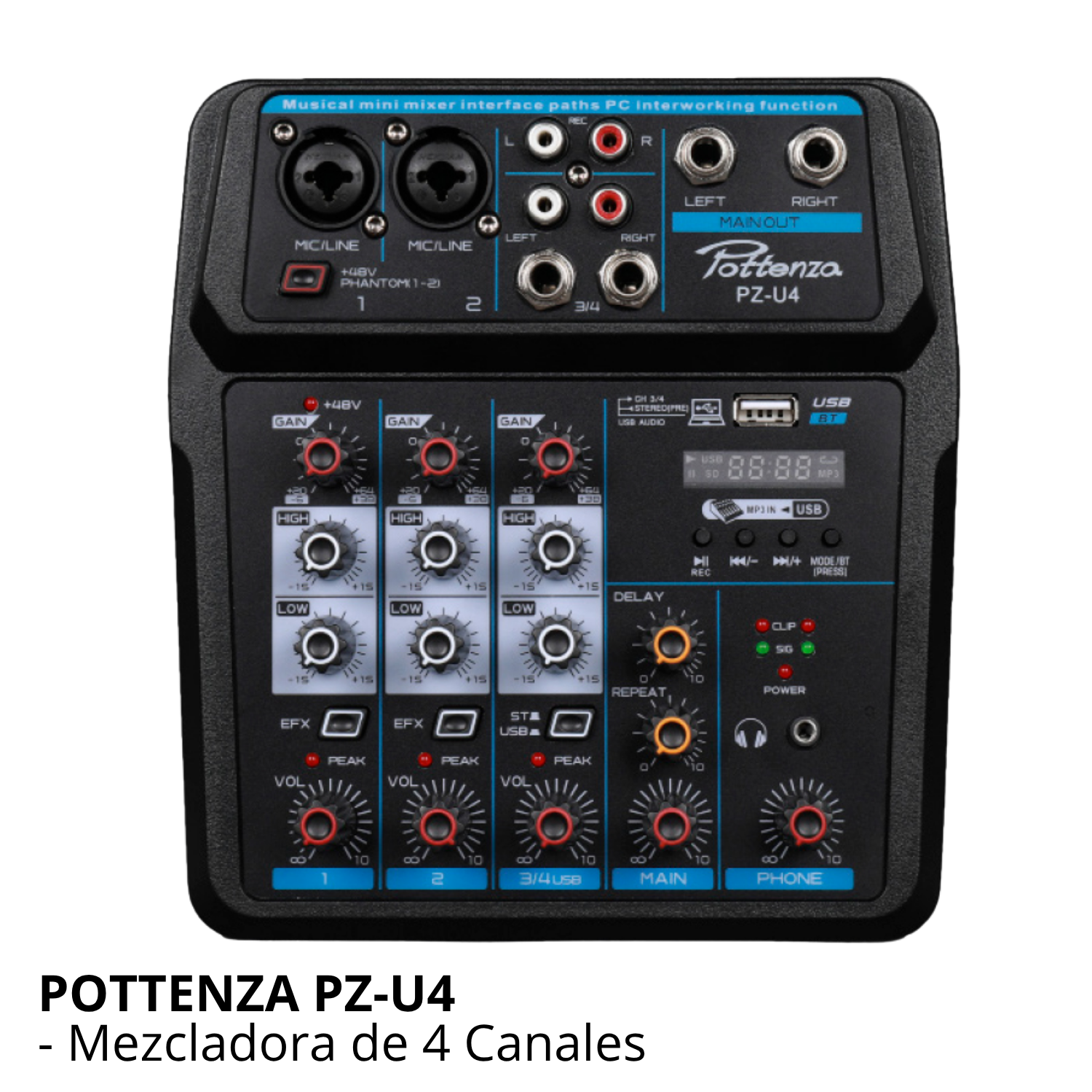 Mezclador Pottenza PZ-U4 de 4 Canales
