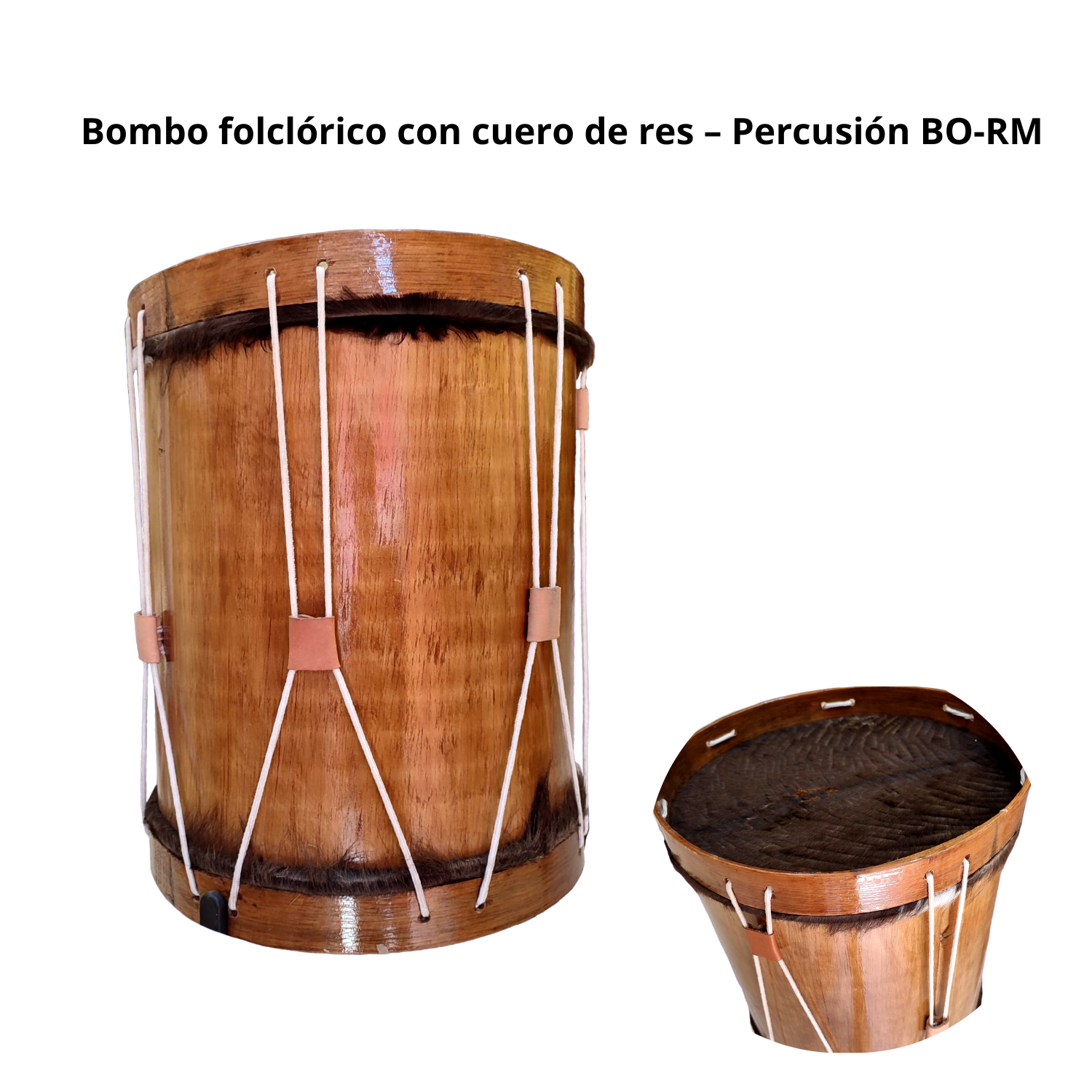 Bombo folklórico con cuero de res BO-RM vista frontal y superior