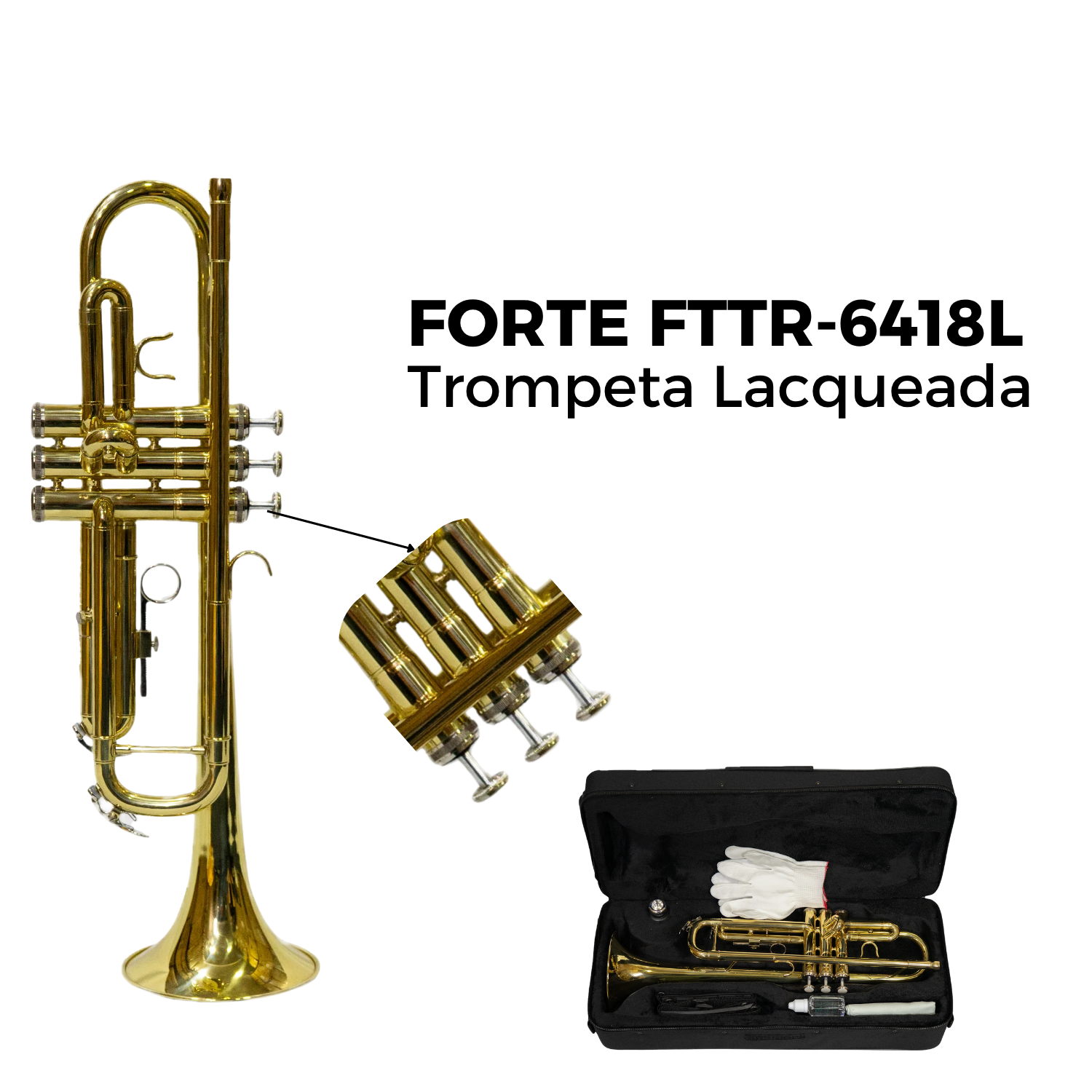 Trompeta Forte FTTR-6418L — Bb Lacqueada Dorada con Estuche