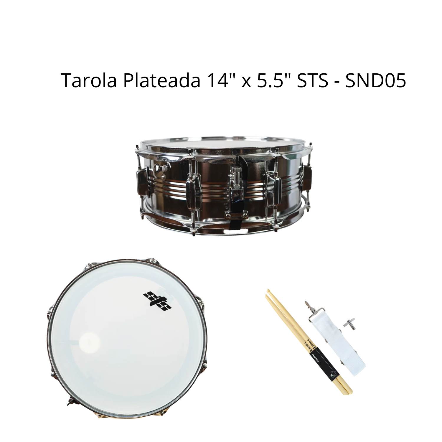 Tarola Plateada STS SND05 — 14"x5.5" c/Baquetas y Llave