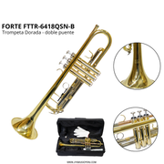 Trompeta Forte FTTR-6418QSN-B Dorada — Doble Puente con Estuche
