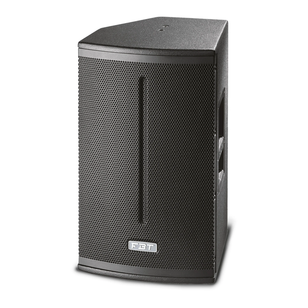 Vista lateral del parlante activo FBT X-PRO 115A con gabinete negro