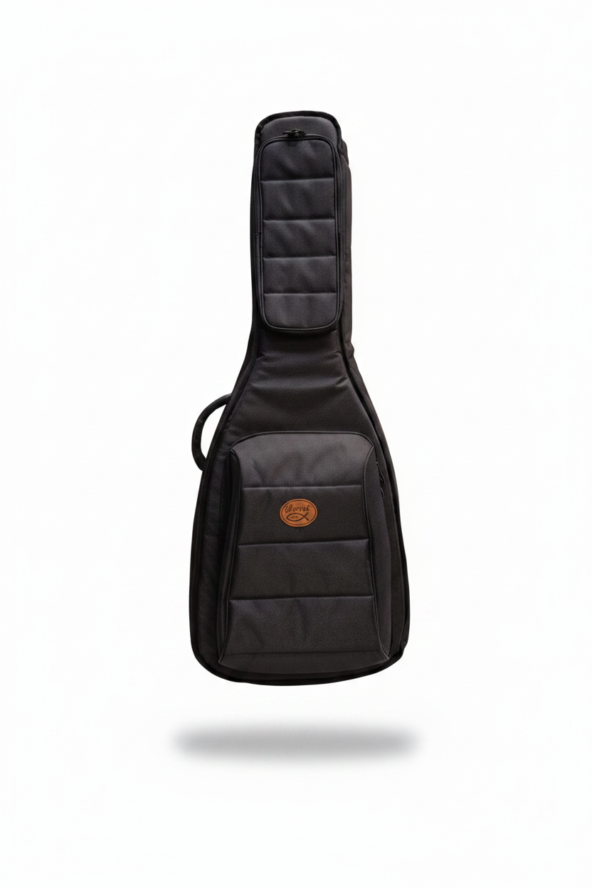 Estuche de lona Barrt para guitarra Godin en negro con efecto flotante fondo blanco