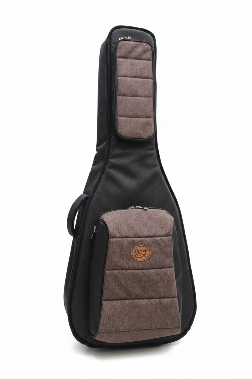 Funda de lona para guitarra acústica Burrt negro café fondo blanco frontal