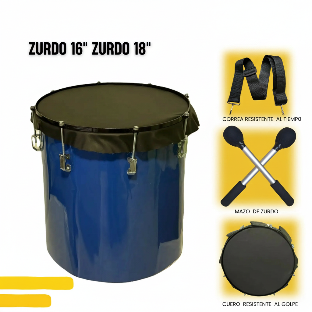 Surdo azul de 16 pulgadas sin logotipos ni marcas superiores