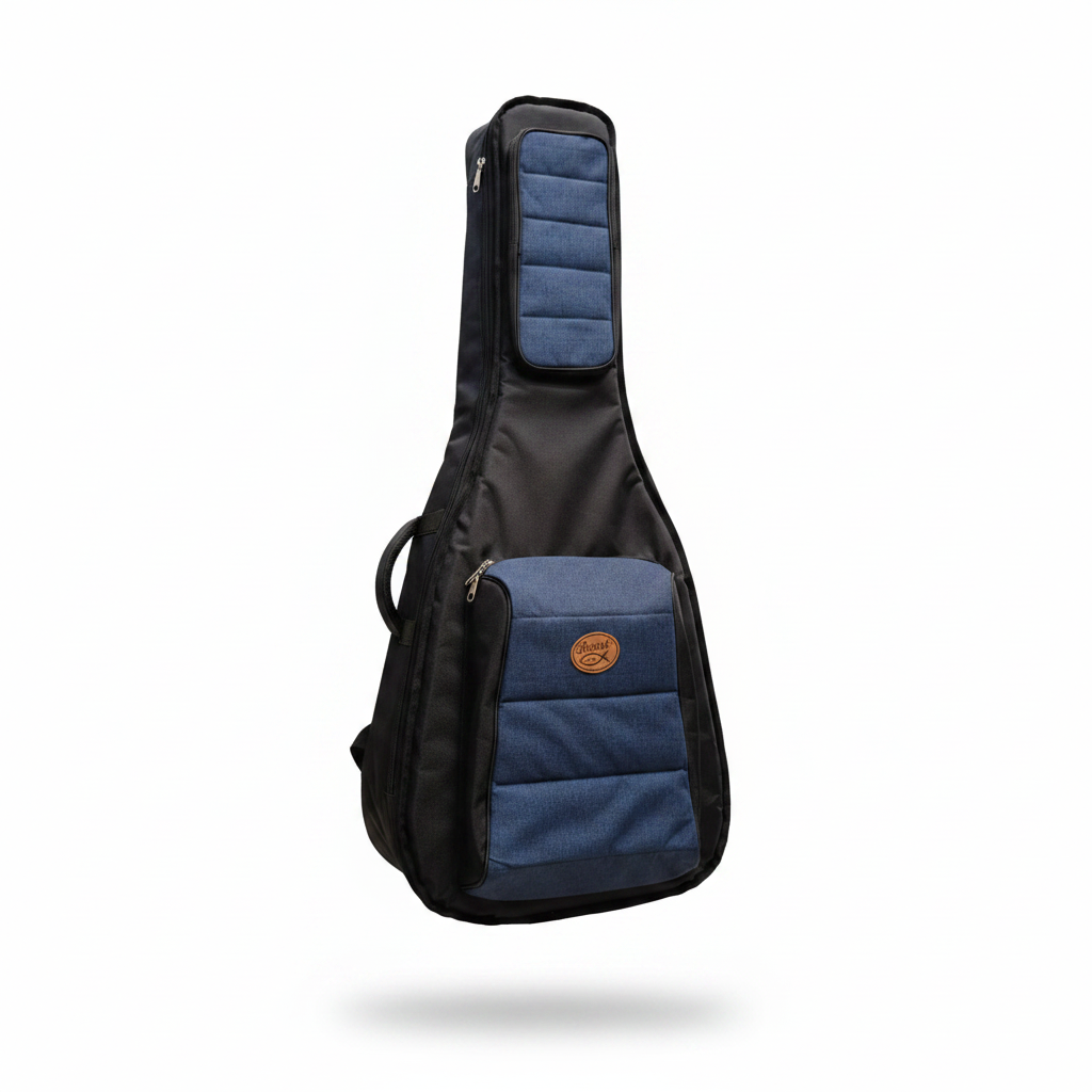 Estuche de lona azul y negro para guitarra acústica jumbo Barrt - fondo blanco