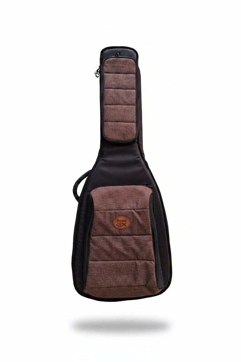 Estuche de lona Barrt para guitarra Godin en marrón con efecto flotante fondo blanco
