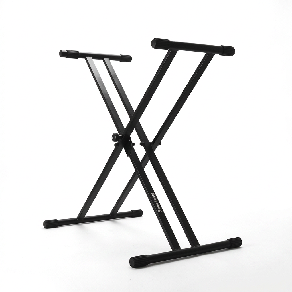 Pedestal reforzado para teclado Soundking DF068 tipo doble X en color negro sobre fondo blanco