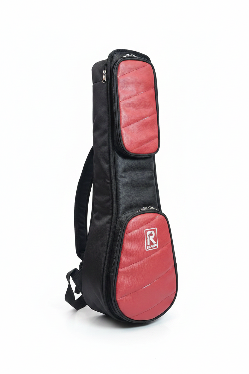 Funda para charango con paneles acolchados rojos sobre fondo blanco