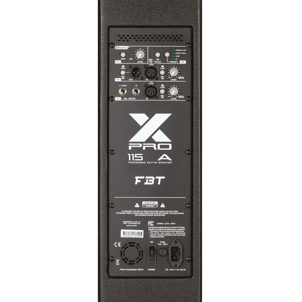 Panel posterior de conexiones y controles del parlante FBT X-PRO 115A