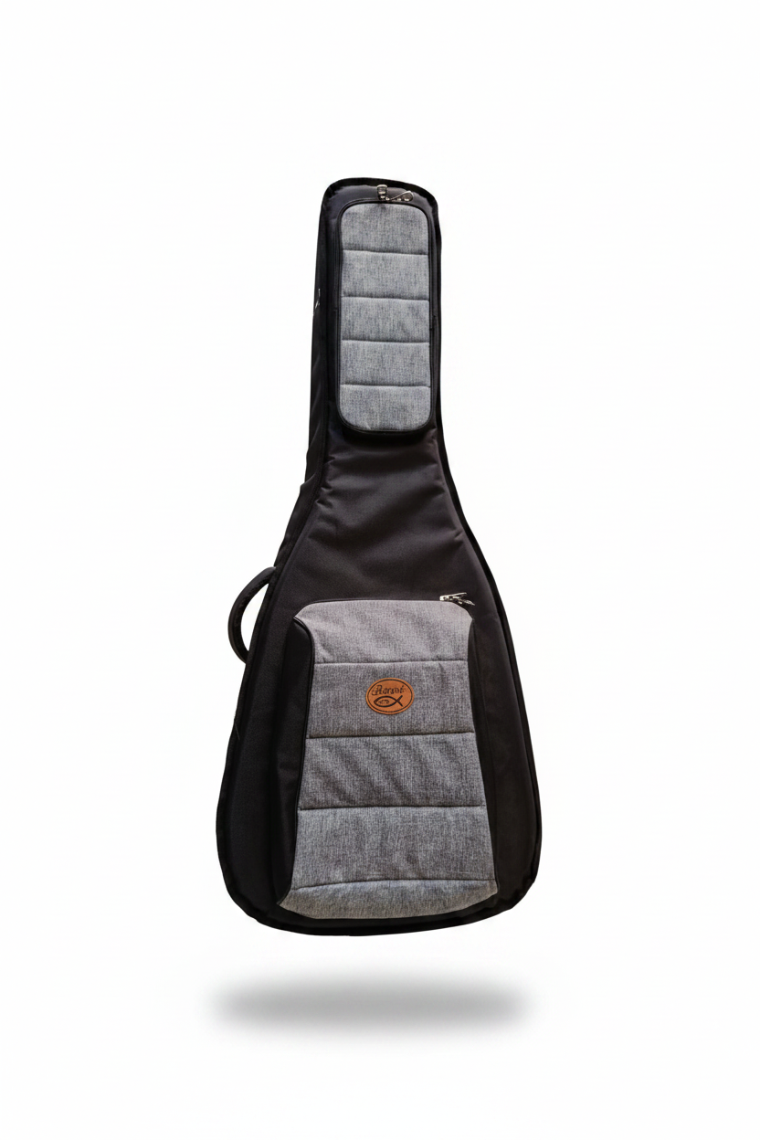 Estuche de lona Barrt para guitarra Godin en gris con efecto flotante fondo blanco