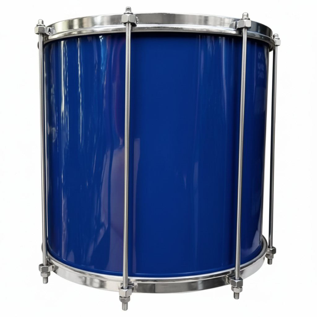 Repique de 12 x 12 pulgadas azul con aros y varillas cromadas para batucada